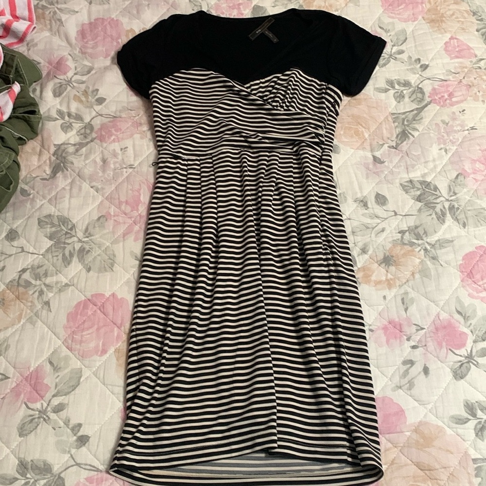 BCBGMAXAZRIA Stripped black and white/cream colored dress. Size 2